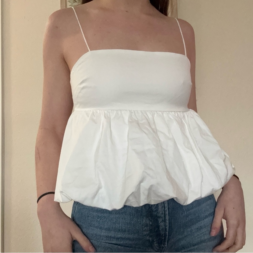 BP Nordstrom whimsical puffy white babydoll strappy top with open back